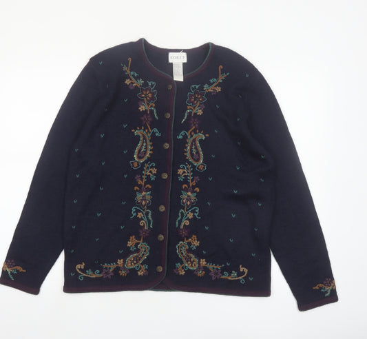 Koret Women's Navy Floral Embroidered Cardigan Jumper Size S