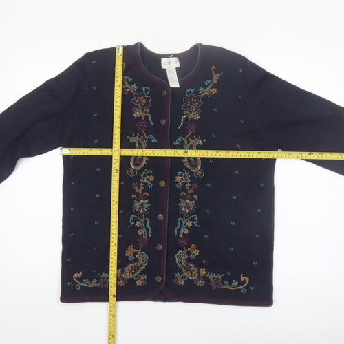Koret Women's Navy Floral Embroidered Cardigan Jumper Size S