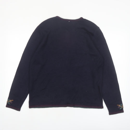 Koret Women's Navy Floral Embroidered Cardigan Jumper Size S