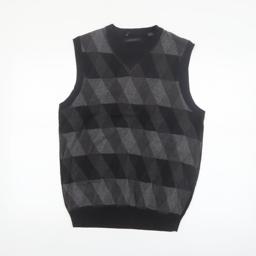 A|X|IST Men's Grey Argyle Cotton Knit V-Neck Sleeveless Jumper Vest S