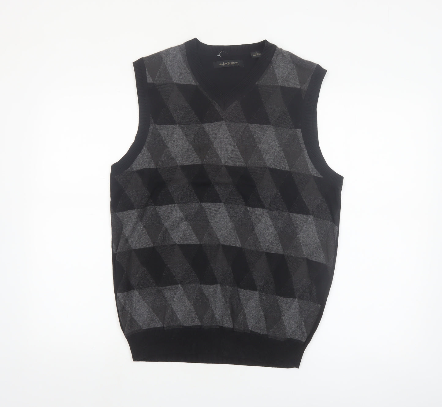 A|X|IST Men's Grey Argyle Cotton Knit V-Neck Sleeveless Jumper Vest S