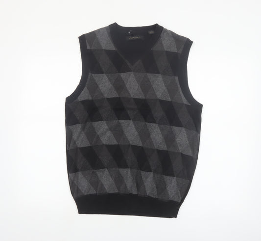 A|X|IST Men's Grey Argyle Cotton Knit V-Neck Sleeveless Jumper Vest S