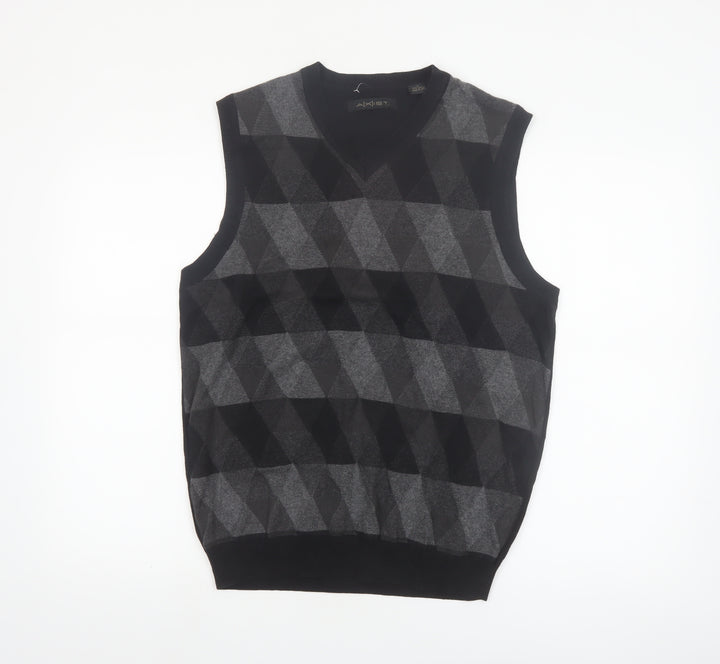 A|X|IST Men's Grey Argyle Cotton Knit V-Neck Sleeveless Jumper Vest S