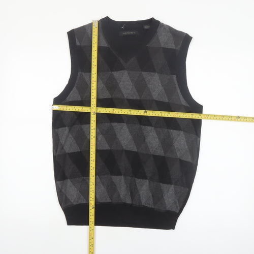 A|X|IST Men's Grey Argyle Cotton Knit V-Neck Sleeveless Jumper Vest S