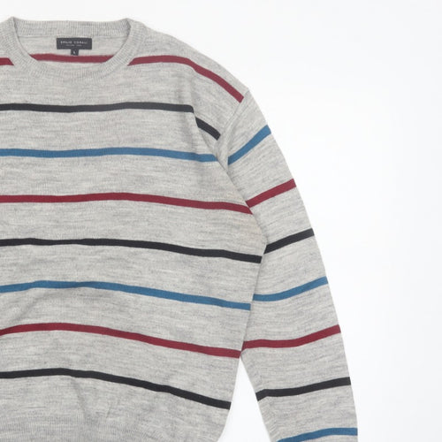 Emilio Corali Men’s Grey Striped Crew Neck Knit Jumper Size L