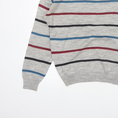Emilio Corali Men’s Grey Striped Crew Neck Knit Jumper Size L
