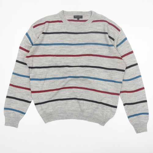 Emilio Corali Men’s Grey Striped Crew Neck Knit Jumper Size L