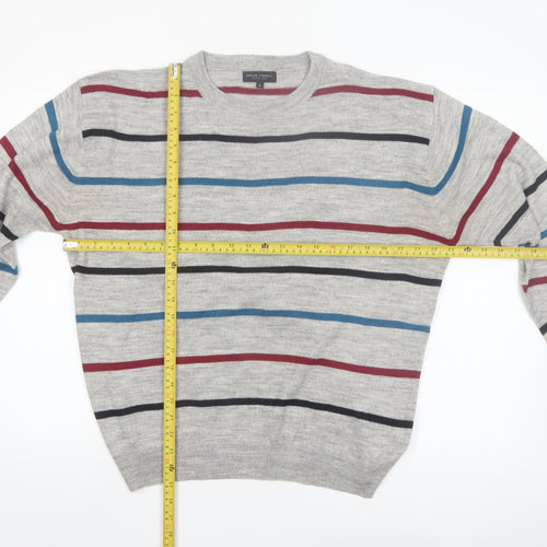 Emilio Corali Men’s Grey Striped Crew Neck Knit Jumper Size L