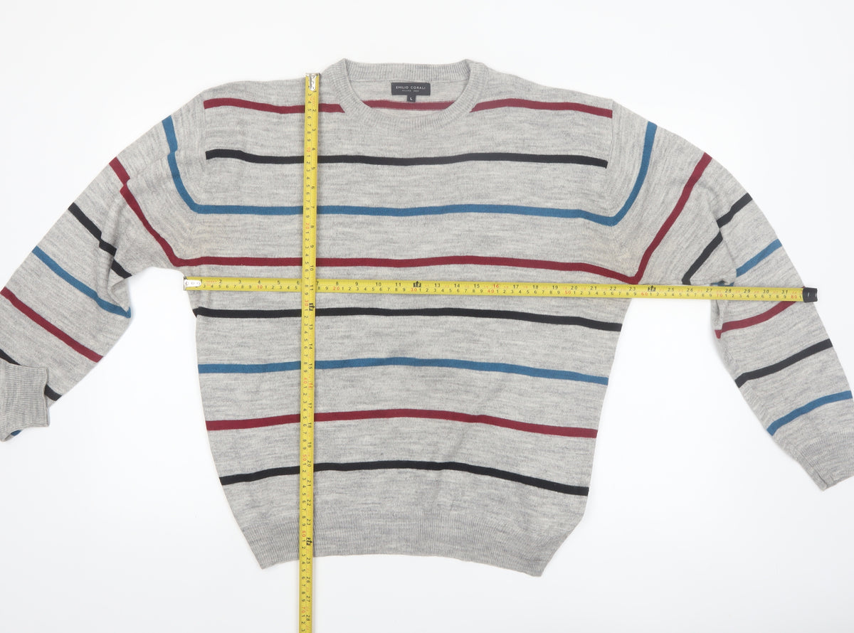 Emilio Corali Men’s Grey Striped Crew Neck Knit Jumper Size L