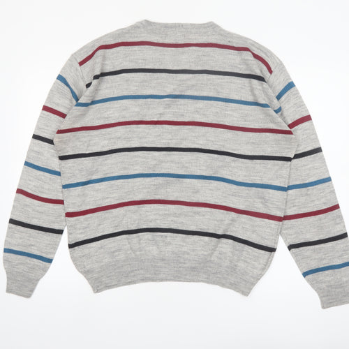 Emilio Corali Men’s Grey Striped Crew Neck Knit Jumper Size L