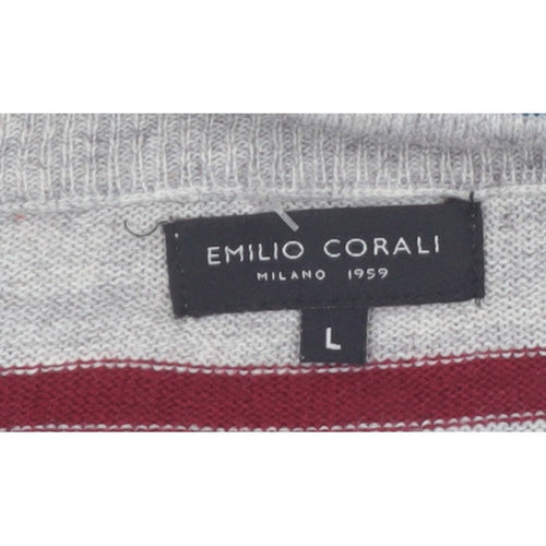 Emilio Corali Men’s Grey Striped Crew Neck Knit Jumper Size L
