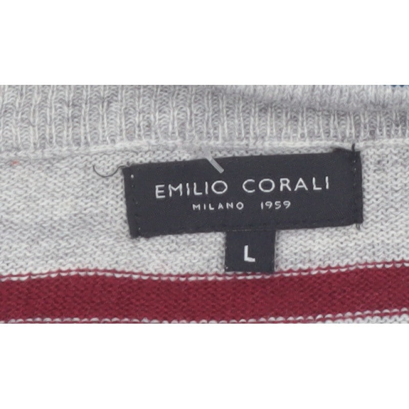 Emilio Corali Men’s Grey Striped Crew Neck Knit Jumper Size L
