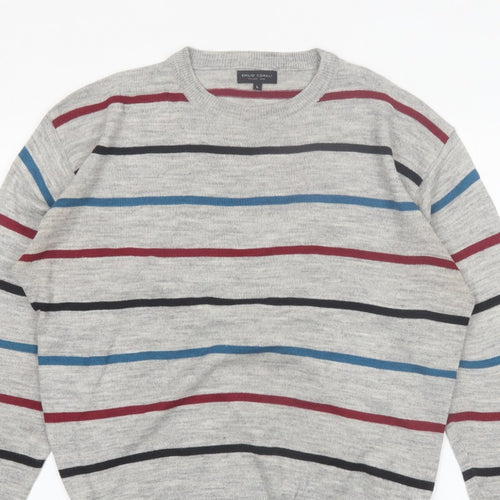 Emilio Corali Men’s Grey Striped Crew Neck Knit Jumper Size L
