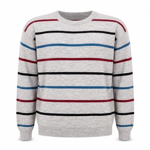 Emilio Corali Men’s Grey Striped Crew Neck Knit Jumper Size L