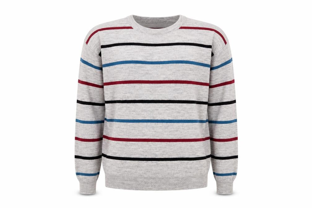 Emilio Corali Men’s Grey Striped Crew Neck Knit Jumper Size L