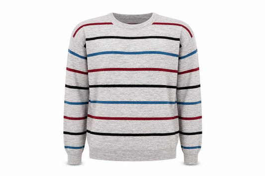 Emilio Corali Men’s Grey Striped Crew Neck Knit Jumper Size L