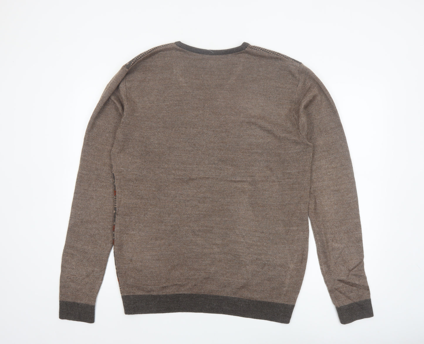 Peter England Men's Brown Fair Isle V-Neck Jumper XL