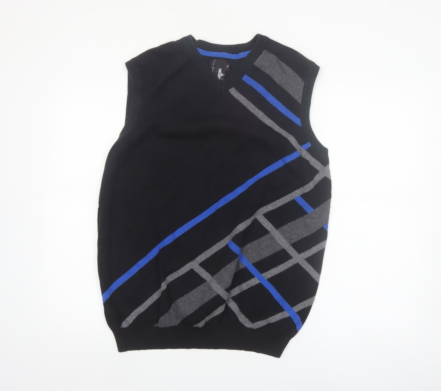 Stugan Men's Black Argyle Cotton Knit Sleeveless Vest L