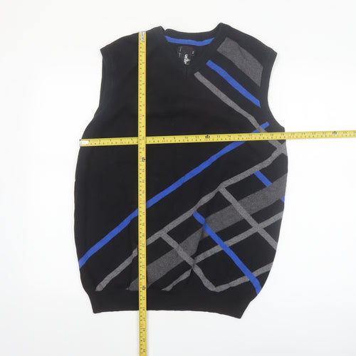 Stugan Men's Black Argyle Cotton Knit Sleeveless Vest L