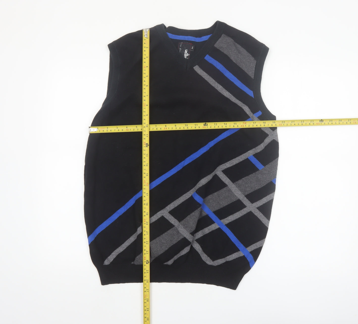 Stugan Men's Black Argyle Cotton Knit Sleeveless Vest L