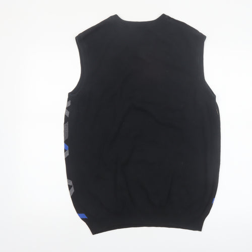 Stugan Men's Black Argyle Cotton Knit Sleeveless Vest L