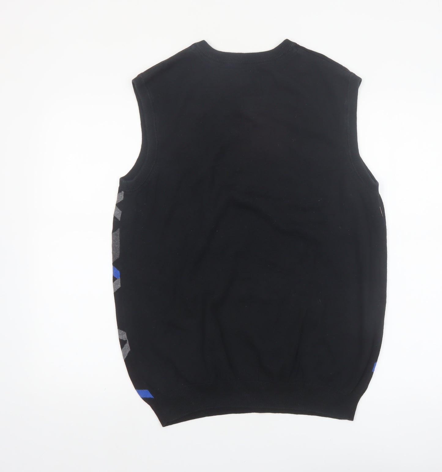 Stugan Men's Black Argyle Cotton Knit Sleeveless Vest L