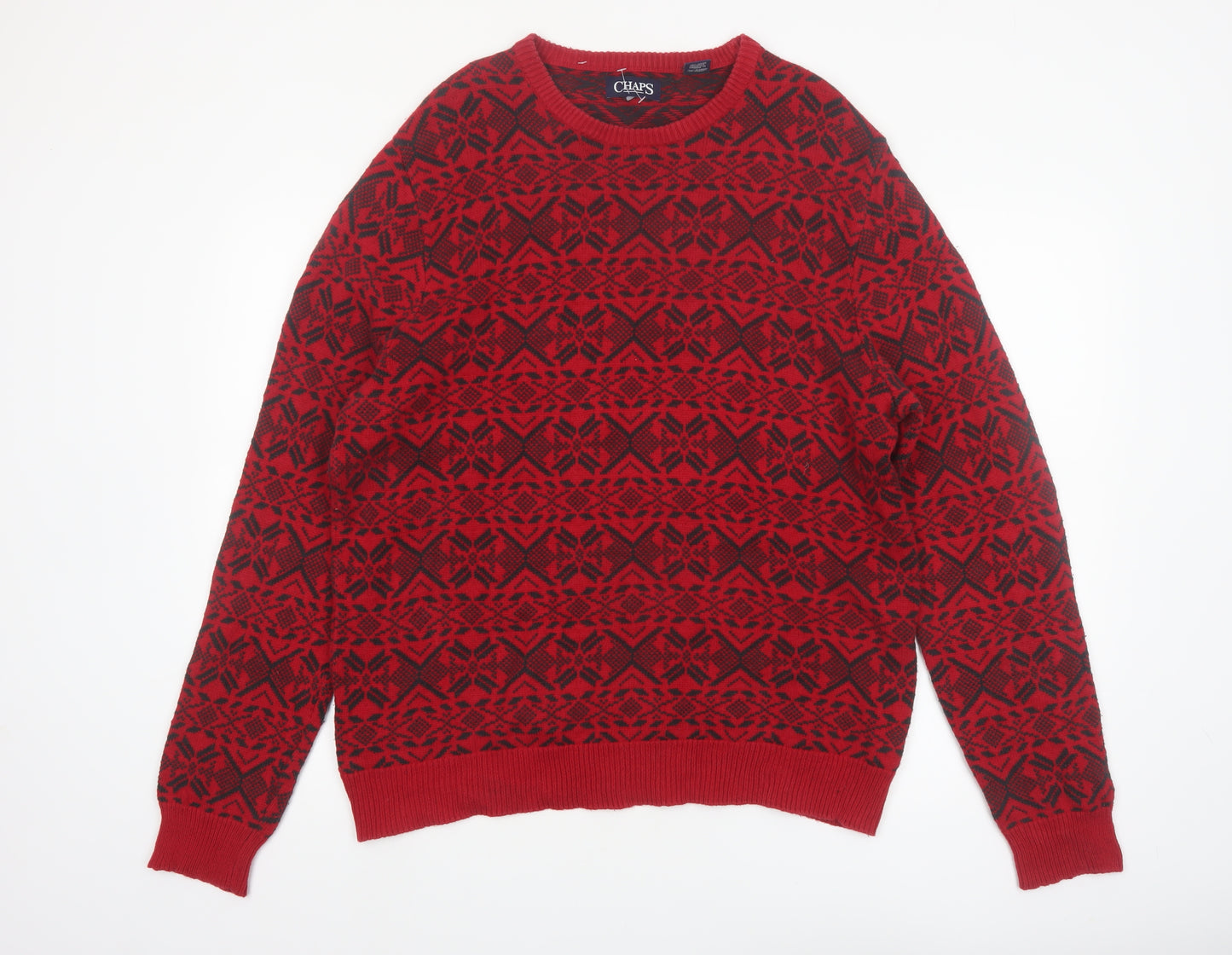 Chaps Men's Red Fair Isle Cotton Pullover Jumper Size M