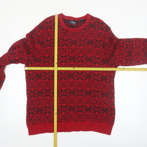 Chaps Men's Red Fair Isle Cotton Pullover Jumper Size M