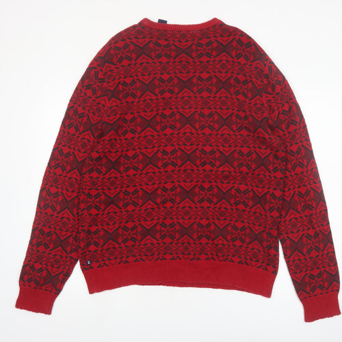Chaps Men's Red Fair Isle Cotton Pullover Jumper Size M
