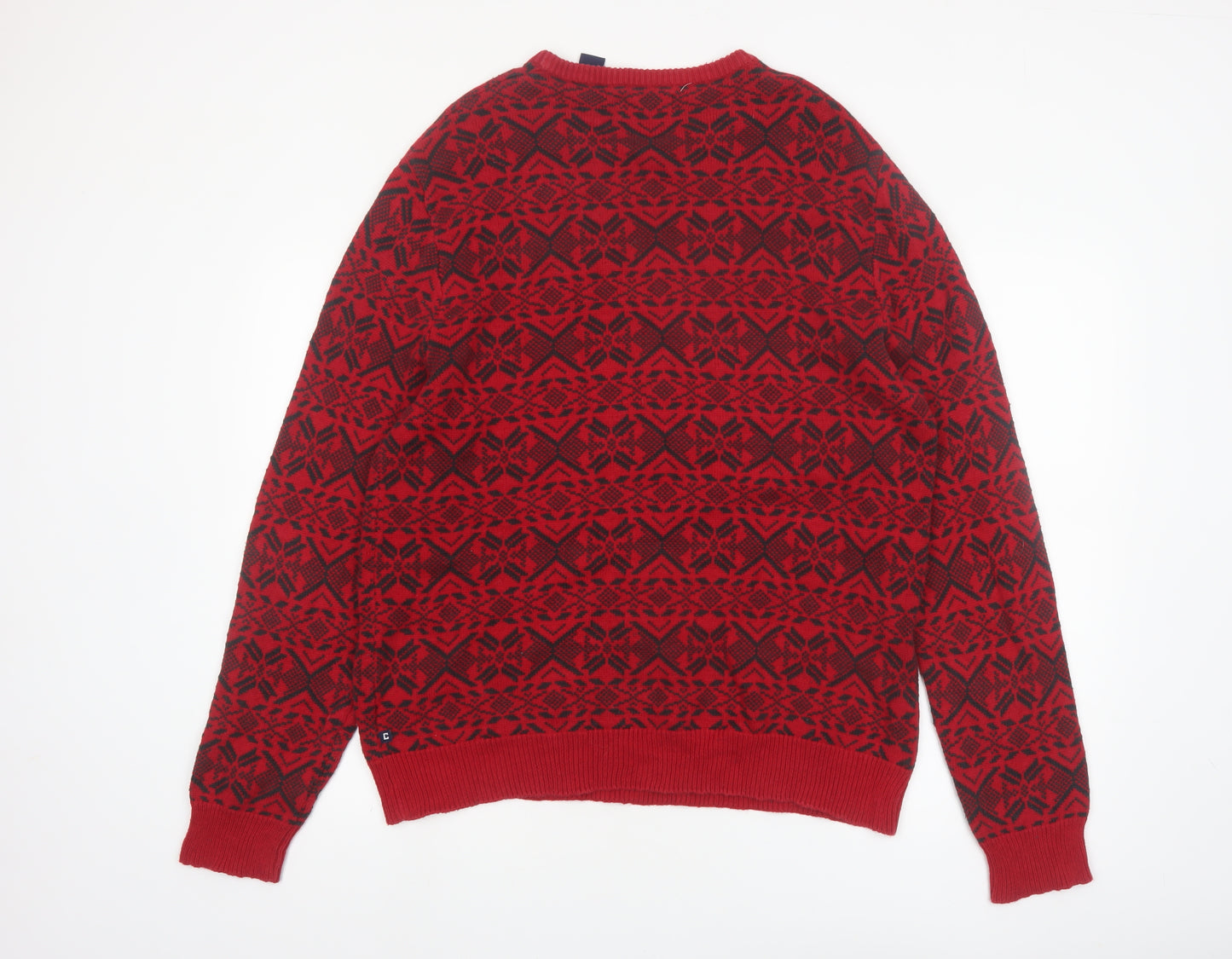 Chaps Men's Red Fair Isle Cotton Pullover Jumper Size M