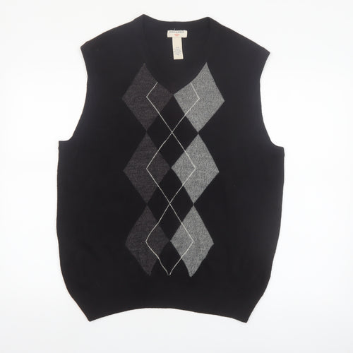 Dockers Men Black Argyle Knit Acrylic Sleeveless V-Neck Jumper Vest L