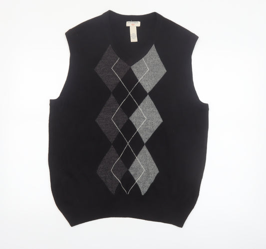 Dockers Men Black Argyle Knit Acrylic Sleeveless V-Neck Jumper Vest L