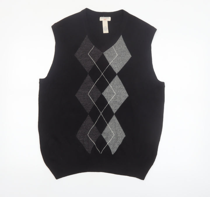 Dockers Men Black Argyle Knit Acrylic Sleeveless V-Neck Jumper Vest L