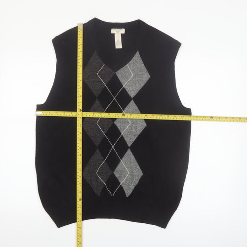 Dockers Men Black Argyle Knit Acrylic Sleeveless V-Neck Jumper Vest L