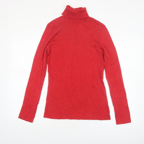 Fashion Avenue Women Red Roll Neck Slim Fit Knit Jumper M