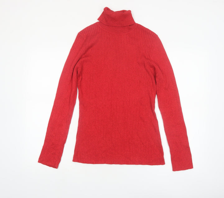 Fashion Avenue Women Red Roll Neck Slim Fit Knit Jumper M