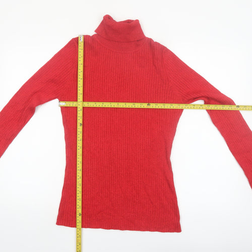 Fashion Avenue Women Red Roll Neck Slim Fit Knit Jumper M