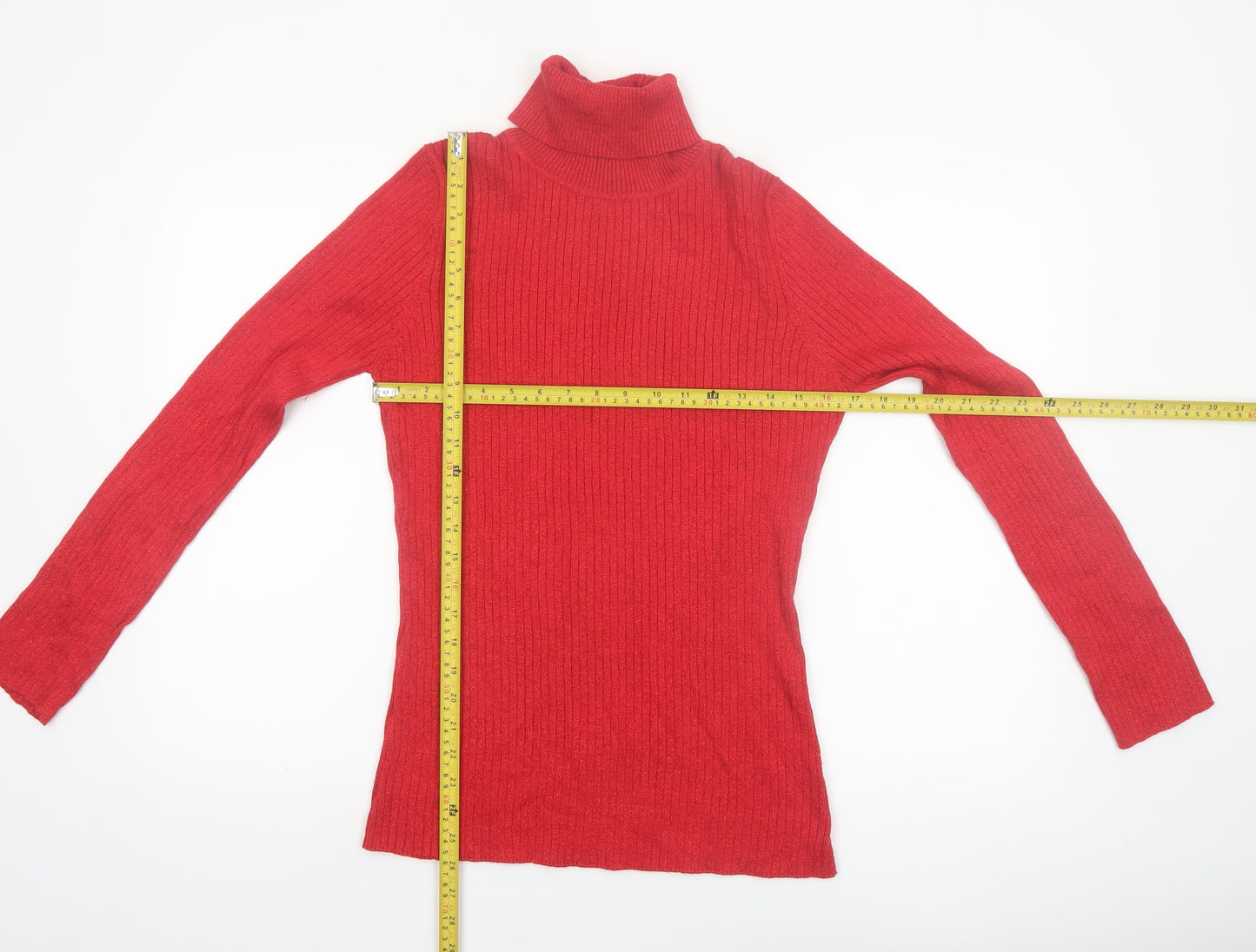 Fashion Avenue Women Red Roll Neck Slim Fit Knit Jumper M