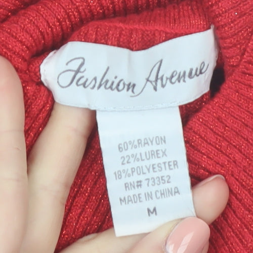 Fashion Avenue Women Red Roll Neck Slim Fit Knit Jumper M