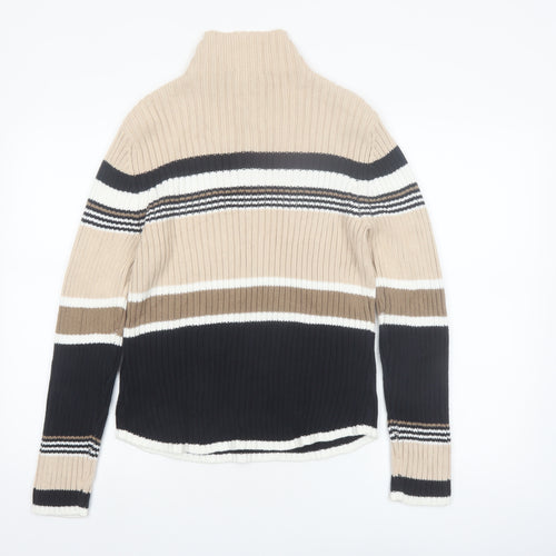 St. John's Bay Women Beige Striped Cotton Half Zip Jumper L