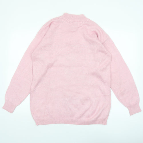Jaclyn Smith Women's Pink Embroidered Mock Neck Knit Jumper L
