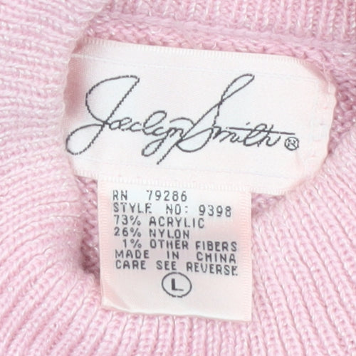 Jaclyn Smith Women's Pink Embroidered Mock Neck Knit Jumper L