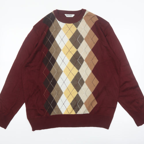 Nastas Collection Men's Burgundy Argyle Wool Blend Pullover Jumper XL