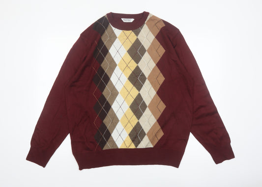 Nastas Collection Men's Burgundy Argyle Wool Blend Pullover Jumper XL