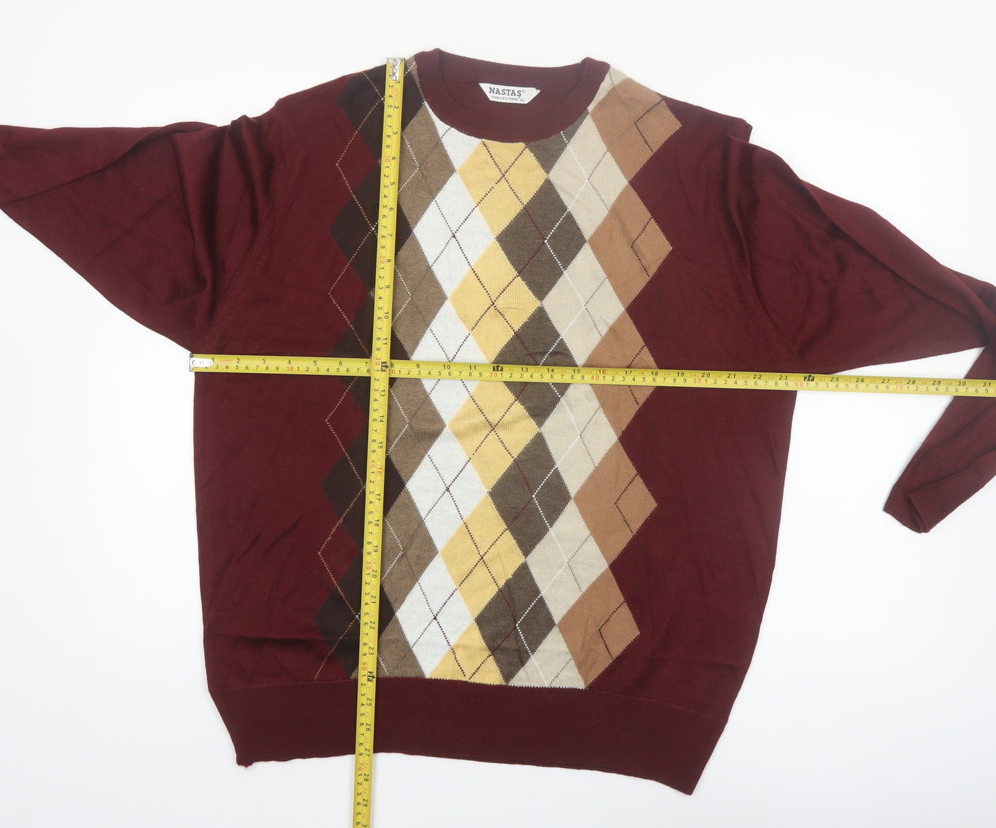 Nastas Collection Men's Burgundy Argyle Wool Blend Pullover Jumper XL