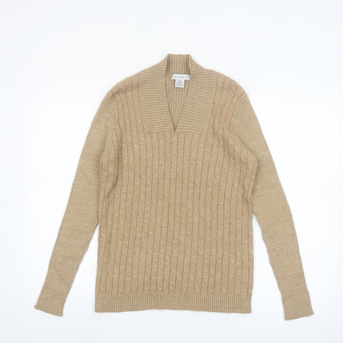 Liz Claiborne Womens Beige Cable-Knit V-Neck Jumper Size L Cotton Blend