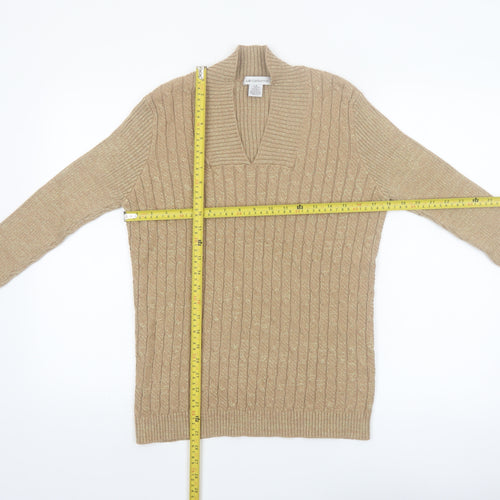 Liz Claiborne Womens Beige Cable-Knit V-Neck Jumper Size L Cotton Blend
