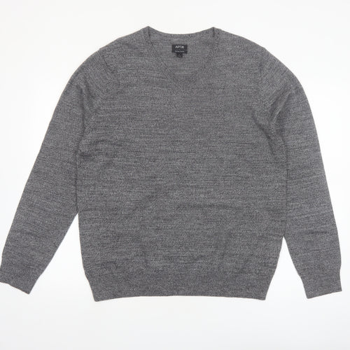 APT.9 Men's Grey Merino Blend V-Neck Pullover Jumper Size L