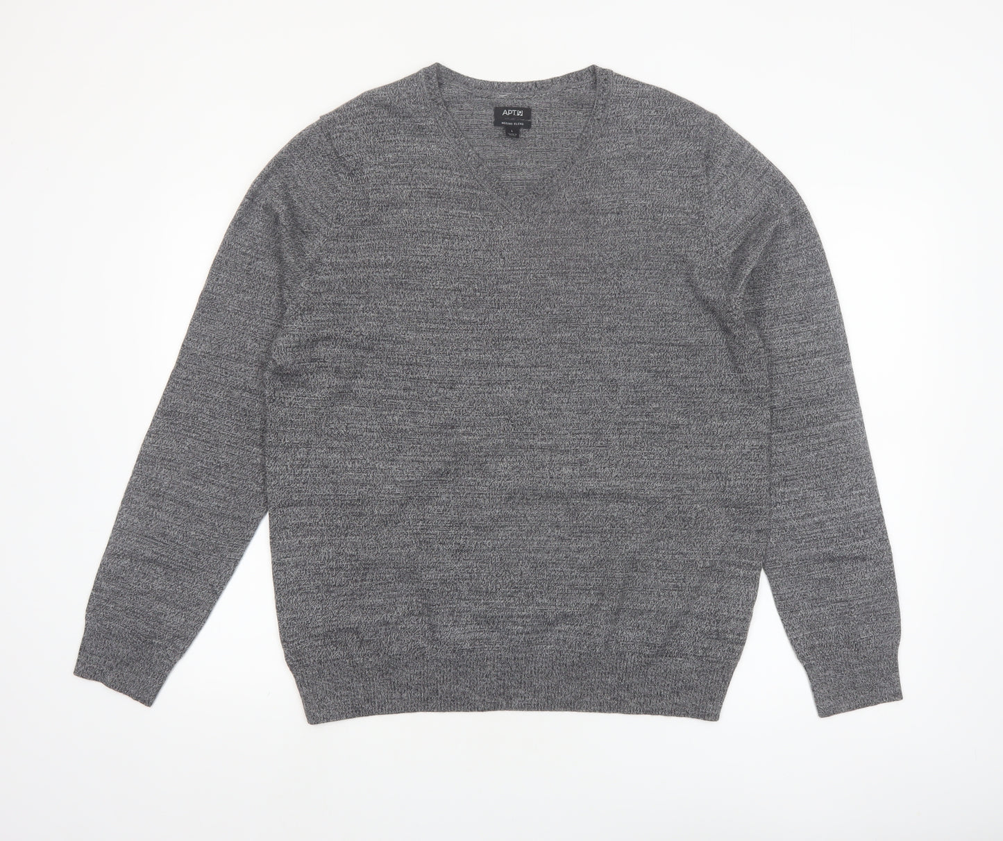 APT.9 Men's Grey Merino Blend V-Neck Pullover Jumper Size L