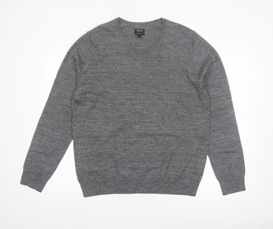 APT.9 Men's Grey Merino Blend V-Neck Pullover Jumper Size L